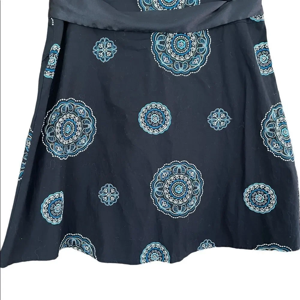 Heart Soul ❤️❤️❤️ black cotton a line skirt with embroidered medallion accents